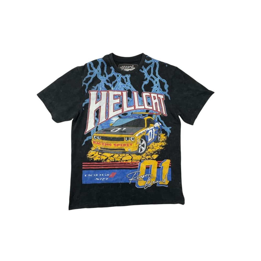 Dodge x Reason Hellcat Graphic Men's T-Shirt Crew Neck Short Sleeve Black XL